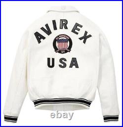 Men's Avirex Real Cowhide Leather Jacket American Flight Leather Bomber Jacket