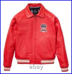 Men's Avirex Red Real Bomber Style American Flight Leather jacket