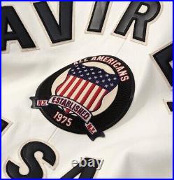 Men's Avirex White Real Bomber American Flight Jacket Leather Jacket