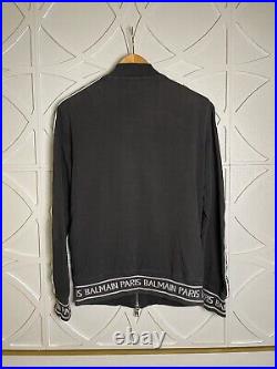 Men's Balmain Bomber Athletic Zip Jacket Logo Arm Stripe Black Size Medium