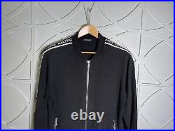 Men's Balmain Bomber Athletic Zip Jacket Logo Arm Stripe Black Size Medium