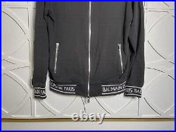 Men's Balmain Bomber Athletic Zip Jacket Logo Arm Stripe Black Size Medium