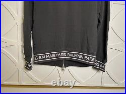 Men's Balmain Bomber Athletic Zip Jacket Logo Arm Stripe Black Size Medium