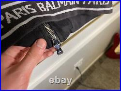 Men's Balmain Bomber Athletic Zip Jacket Logo Arm Stripe Black Size Medium