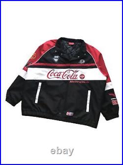 Men's L/52, Y2K Coca Cola Racer Embroidered Logos Oversize Buttoned Bomber Jacket