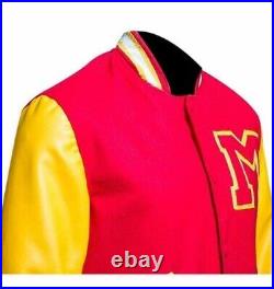 Men's MJ Thriller Michael Jackson Red M Logo Varsity Letterman Bomber Jacket