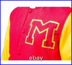 Men's MJ Thriller Michael Jackson Red M Logo Varsity Letterman Bomber Jacket