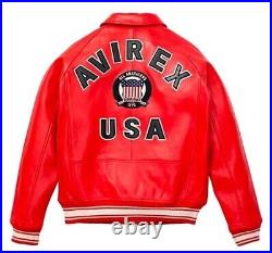 Men's Red Avirex Real Leather Bomber Jacket American Flight Leather Jacket