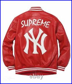 Men's Red NY Newyork Fashion Supreme Genuine Lambskin Real Leather Jacket