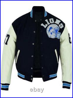 Men's Sporty Fashion Detroit Lions Wool Blended Varsity Bomber Jacket