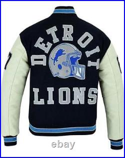 Men's Sporty Fashion Detroit Lions Wool Blended Varsity Bomber Jacket