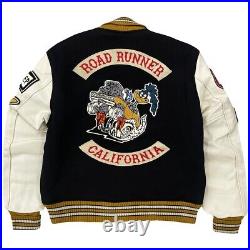 Men's Wool Varsity Embroidery Patches Road Runner Animation Bomber Jacket