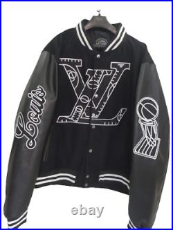 Mens Handmade Black Bomber Varsity Letterman Jacket LV Black Varsity Jacket