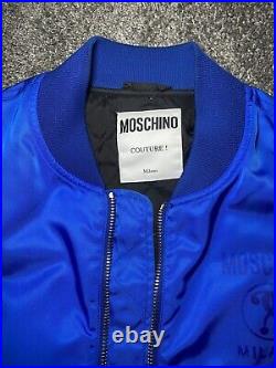 Moschino Bomber Jacket Unisex Size Large/XL Cobalt Blue Logo Monogram