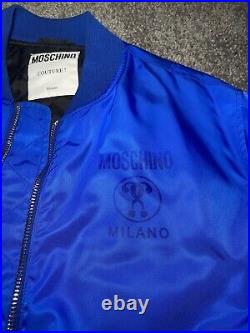 Moschino Bomber Jacket Unisex Size Large/XL Cobalt Blue Logo Monogram