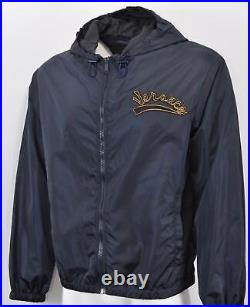 NEW Versace Men's Blue Nylon Chest Logo Hooded Bomber Jacket 40 50 Large