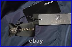 NEW Versace Men's Blue Nylon Chest Logo Hooded Bomber Jacket 40 50 Large