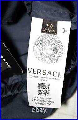 NEW Versace Men's Blue Nylon Chest Logo Hooded Bomber Jacket 40 50 Large