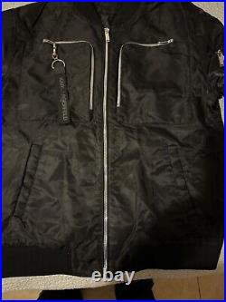 NWT Karl Lagerfeld Bomber Jacket Multi Zip Pocket Men's Sz Medium Black NWT