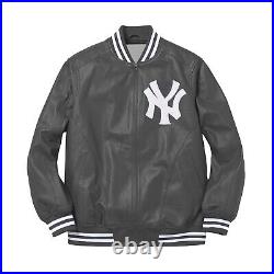 NY Newyork Supreme Varsity Jacket Real Leather Yankees Letterman Bomber Jacket