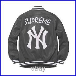 NY Newyork Supreme Varsity Jacket Real Leather Yankees Letterman Bomber Jacket