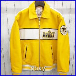New Customized Men's Avirex Yellow Vintage Aviator King 75 Bomber Leather Jacket