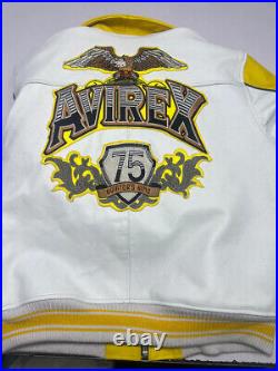 New Customized Men's Avirex Yellow Vintage Aviator King 75 Bomber Leather Jacket
