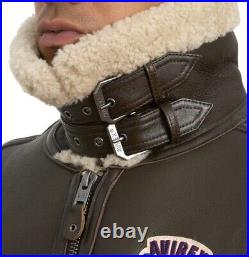 New Men's Avirex Choclate Bomber B3 Shearling Real Sheepskin Leather Jacket