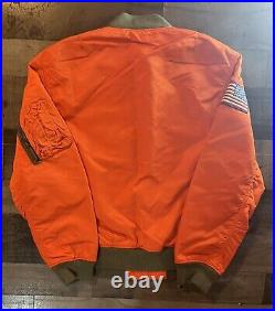 POLO RALPH LAUREN Men's ORANGE Nylon Air SQDRN 67 Bomber Jacket Patches Large