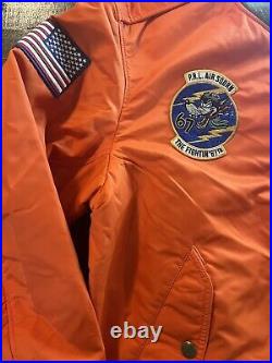 POLO RALPH LAUREN Men's ORANGE Nylon Air SQDRN 67 Bomber Jacket Patches Large