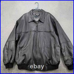 PellePelle Jacket Mens 56 Black Leather heavyweight Spell Out Logo Bomber Casual
