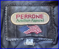 Perrone Jacket Men's Medium A-2 Bomber Aviation Flight Black Leather USA FedEx
