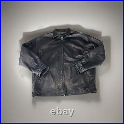 Polo Ralph Lauren Leather Bomber Jacket Coat Black Herringbone Lining Size Large