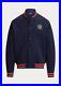 Polo Ralph Lauren mens Blue Uni Crest Fleece Snap Fleece Bomber Baseball Varsity