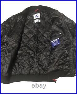 STARTER Mens Varsity Bomber Jacket Logo Zip Black Red $225 Large