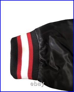 STARTER Mens Varsity Bomber Jacket Logo Zip Black Red $225 Large