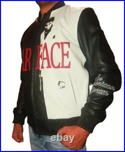 Scarface Tony Montana Black & White Leather Bomber Jacket