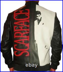 Scarface Tony Montana Black & White Leather Bomber Jacket