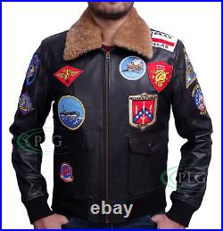 TOP GUN Men's Jet Fighter Bomber Navy Air Force Pilot Real Leather Jacket
