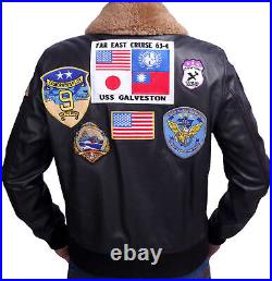 TOP GUN Men's Jet Fighter Bomber Navy Air Force Pilot Real Leather Jacket
