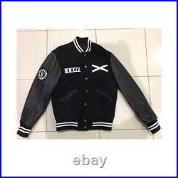 The Weeknd Roots XO Varsity Jacket Bomber Black Wool Jacket with Leather Sleeves
