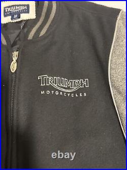 Triumph Motorcycles Bomber Varsity Jacket Mens Medium Embroidered Big Logo Wool