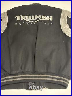 Triumph Motorcycles Bomber Varsity Jacket Mens Medium Embroidered Big Logo Wool