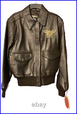 US Wings brown leather Bomber Jacket NWT size M- Transport Workers Union logo
