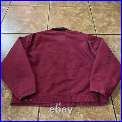 VTG Carhartt Jacket CRIMSON RED Detroit J97 BRG Plaid Blanket Lined 90s XL Wine