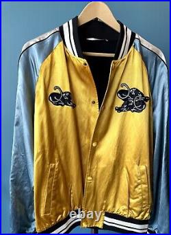 Valentino Size 52 Varsity Bomber Jacket, Panther, Yellow, Blue, Black, Very Rare