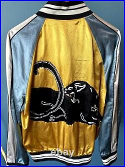 Valentino Size 52 Varsity Bomber Jacket, Panther, Yellow, Blue, Black, Very Rare