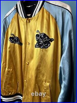 Valentino Size 52 Varsity Bomber Jacket, Panther, Yellow, Blue, Black, Very Rare