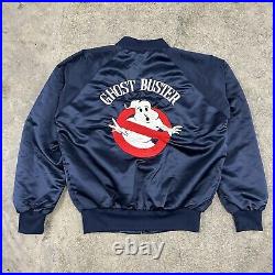 Vintage 1980s Ghost Busters Movie Promo Blue Satin Bomber Jacket Size Large Rare