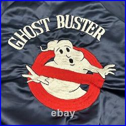 Vintage 1980s Ghost Busters Movie Promo Blue Satin Bomber Jacket Size Large Rare